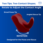 Core Nexus two-tip design: broad psoas tip, angled iliacus tip, and rotation to adjust the contact angle.